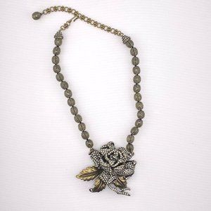 Heidi Daus Necklace Rose Elegance Swarovski Crystals Beads Smoky Glass Signed